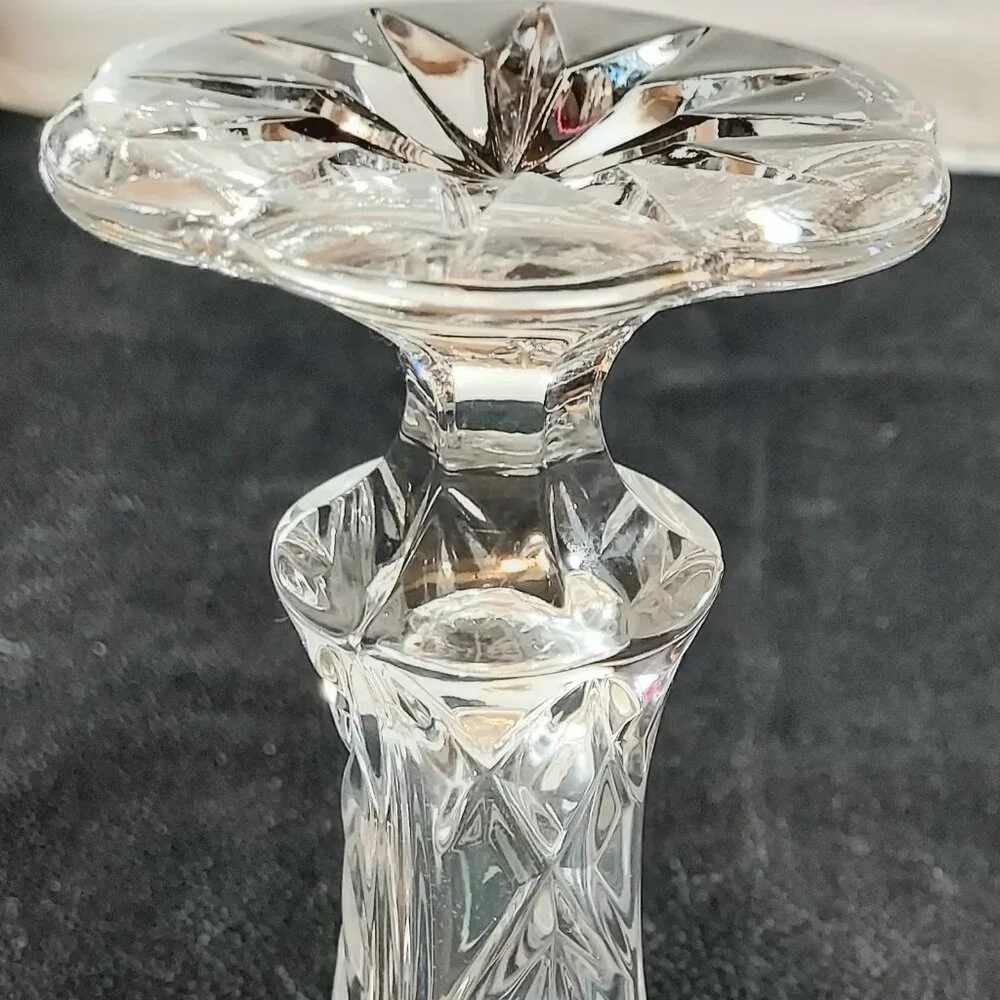 Vintage Czech Lead Crystal High Clarity Etched Starburst Pedestal Vace 9